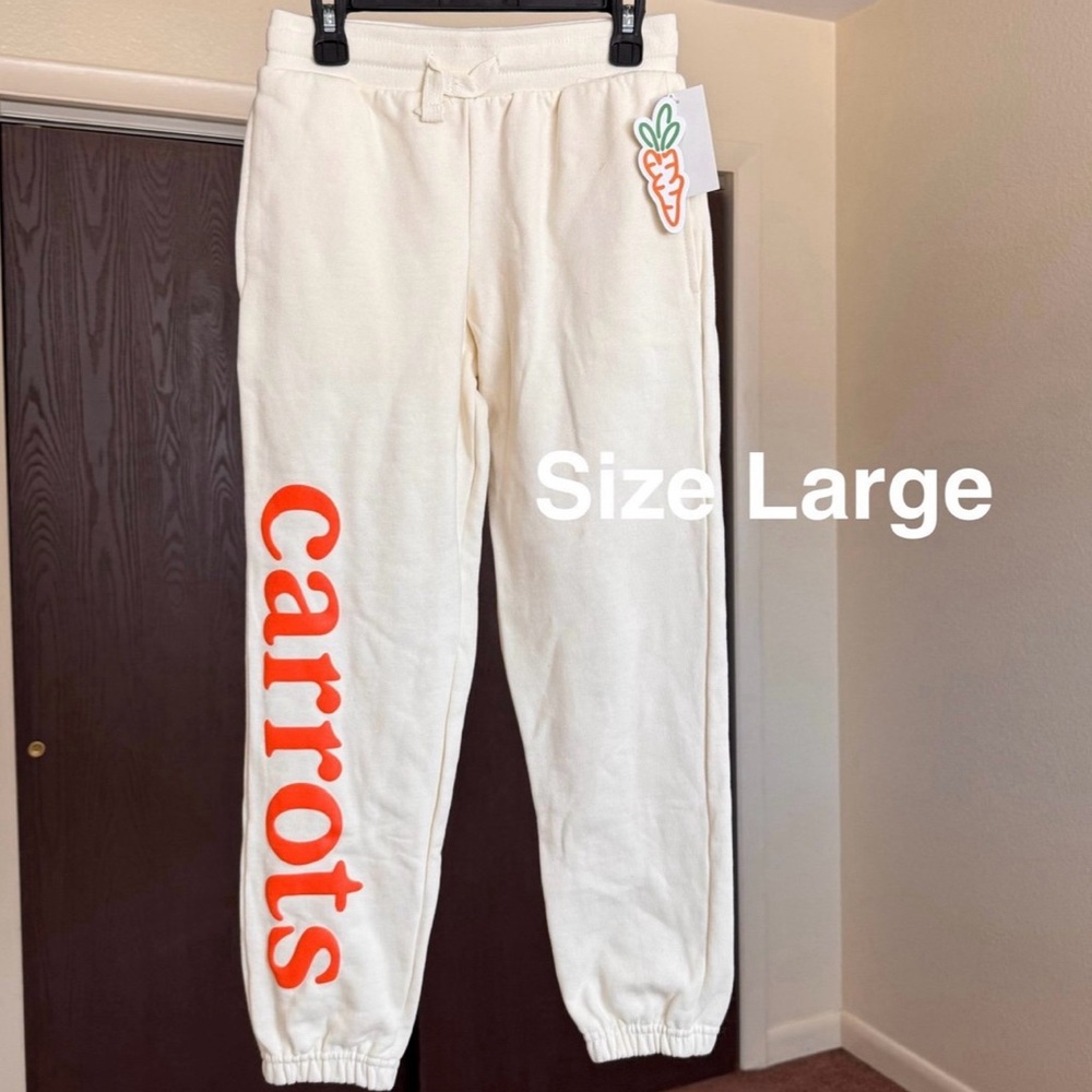 White and Orange Pajama Joggers with Elastic Waist